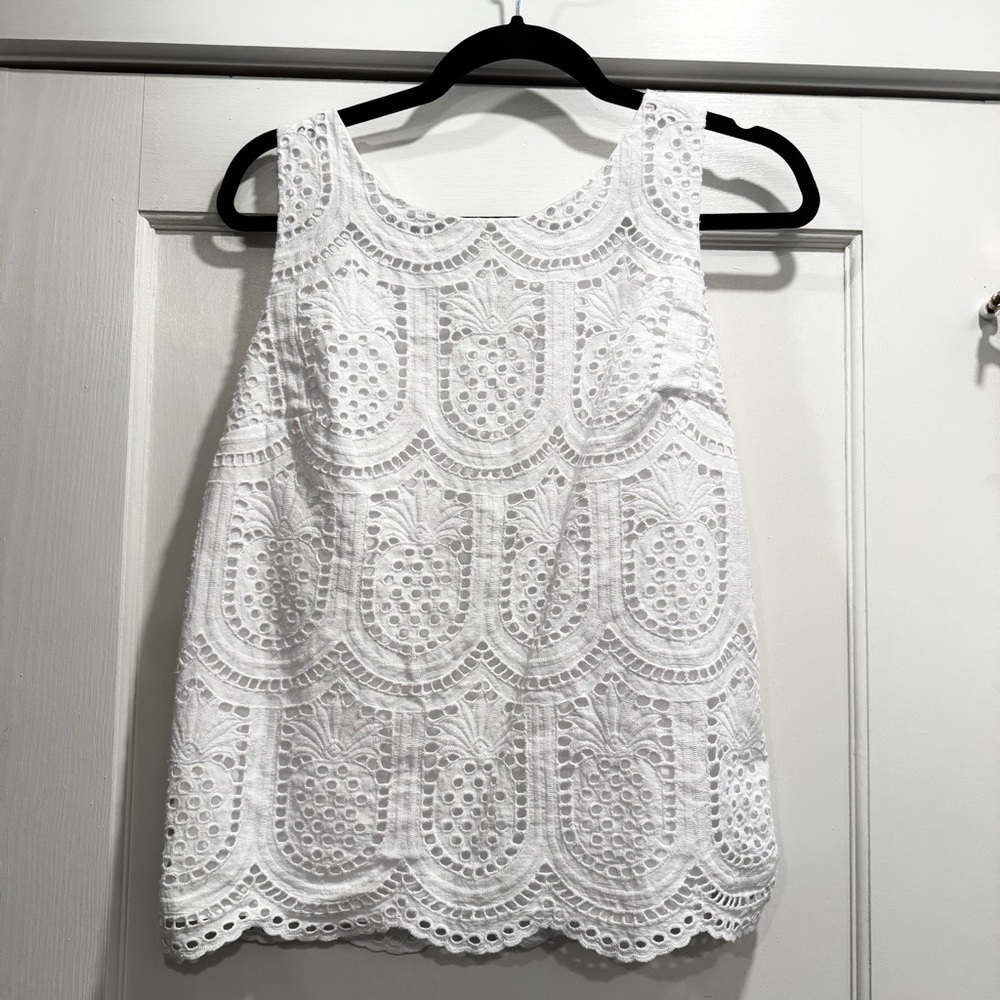 Talbots Eyelet Pineapple Button Back Shell White … - image 4